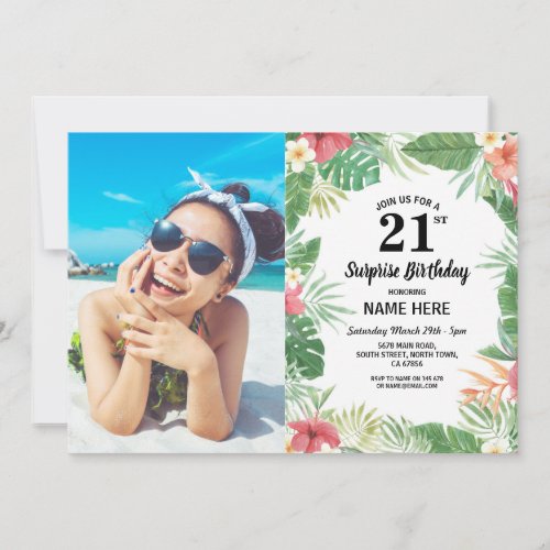 21st 18th 30th 40th Birthday Party Tropical Photo Invitation