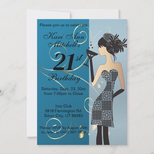 21st Adult Birthday Bash - DIY Background Color Invitation (Front)