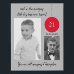 21st amazing any age red grey photos faux canvas print<br><div class="desc">21st birthday,  any age for a milestone special birthday,  faux canvas print.
A black and white filter is used,  automatically changing your photos to black and white.
This amazing little boy has turned 21,  change the age to suit.
Red and grey.</div>