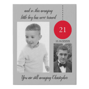 21st amazing any age red grey photos faux canvas print