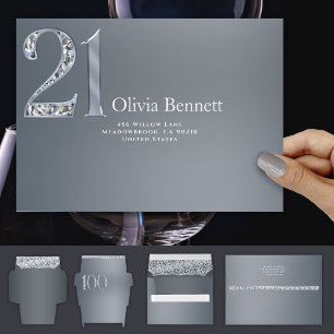 21st Anniversary Diamond Number Twenty One Silver Envelope