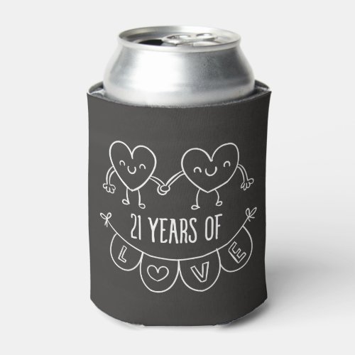 21st Anniversary Gift Chalk Hearts Can Cooler