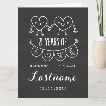 21st Anniversary Gift Chalk Hearts Card by CelebratingLove at Zazzle
