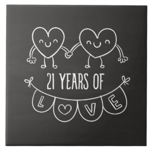 21st Anniversary Gift Chalk Hearts Ceramic Tile