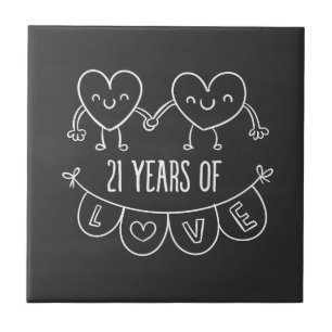 21st Anniversary Gift Chalk Hearts Ceramic Tile
