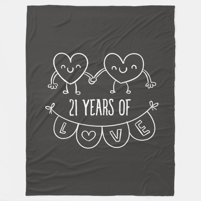 21st Anniversary Gift Chalk Hearts Fleece Blanket (Front)