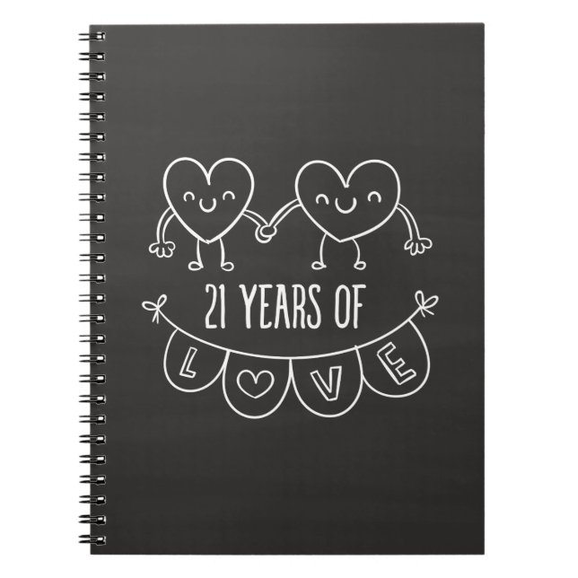 21st Anniversary Gift Chalk Hearts Notebook (Front)