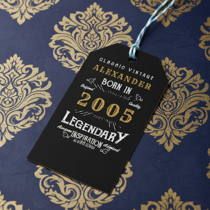 21st Birthday 1986 Add Name Legend Black Gold Gift Tags