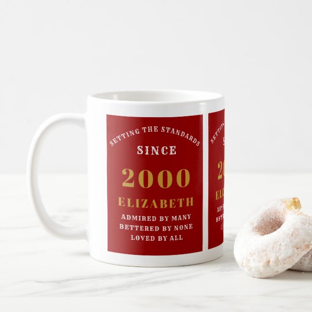 21st Birthday 2000 Red Standards Add Your Name Coffee Mug (With Donut)