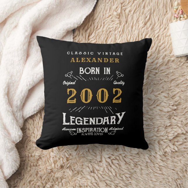 21st Birthday 2002 Add Name Black Gold Legend Throw Pillow (Blanket)