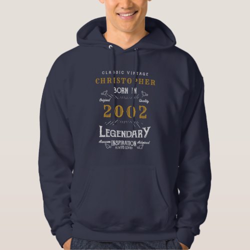 21st Birthday 2002 Add Name Legend Blue Gold Hoodie