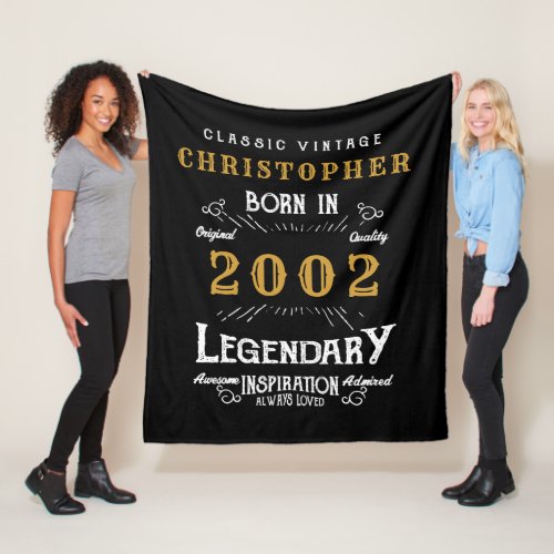21st Birthday 2002 Add Name Legendary Black Gold Fleece Blanket