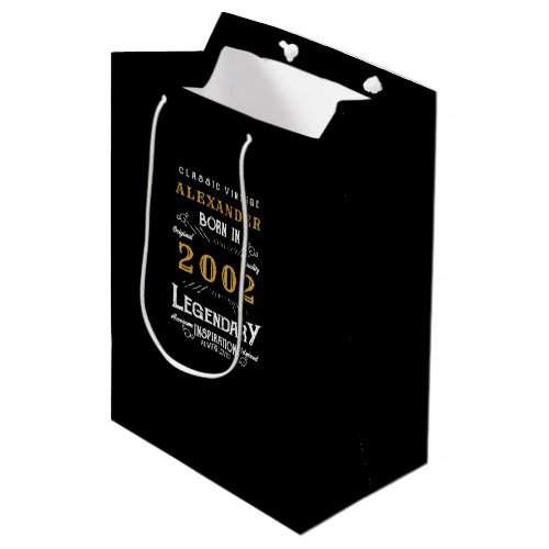 21st Birthday 2002 Add Name Legendary Black Gold Medium Gift Bag