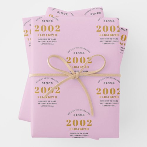 21st Birthday 2002 Add Name Pink Gray Wrapping Paper Sheets