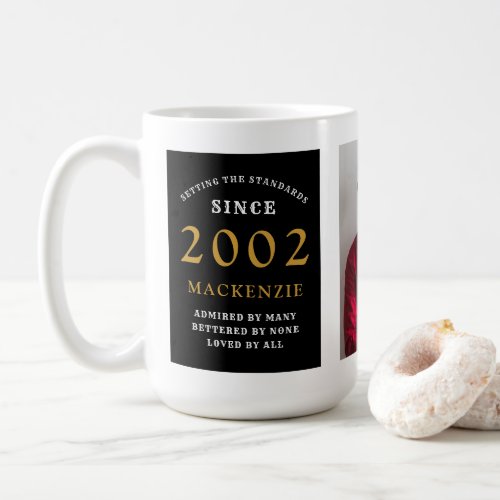 21st Birthday 2002 Black Gold Add Name Photo Large Coffee Mug