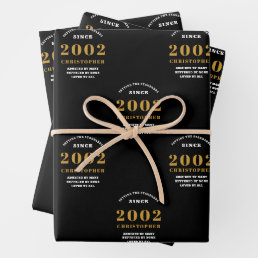 21st Birthday 2002 Black Gold Add Name Wrapping Paper Sheets