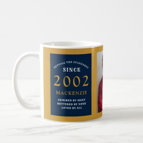21st Birthday 2002 Blue Gold Add Name Photo Coffee Mug