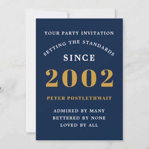 21st Birthday 2002 Blue Gold Add Name Year Invitation