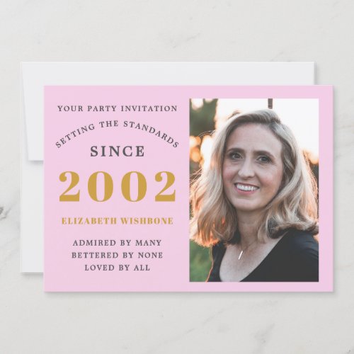 21st Birthday 2002 Name Photo Pink Grey Invitation