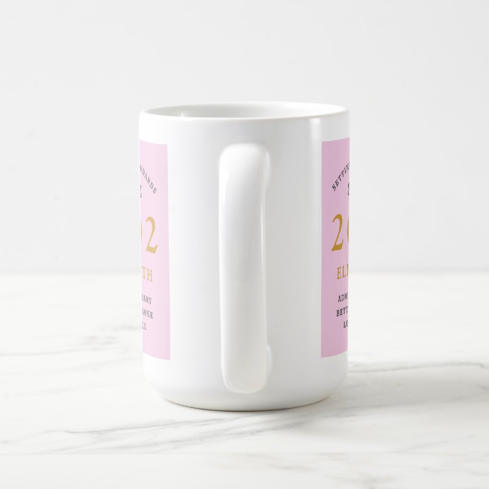 Birthday Pink Grey Add Name Photo Large Custom Coffee Mug