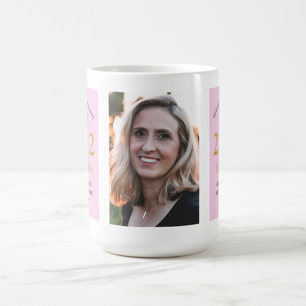 Birthday Pink Grey Add Name Photo Large Custom Coffee Mug