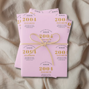21st Birthday 2004 Add Name Pink Grey Wrapping Paper Sheets