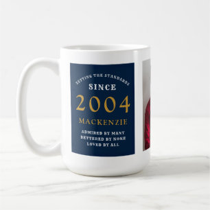 21st Birthday 2004 Blue Gold Add Name Photo Large Coffee Mug