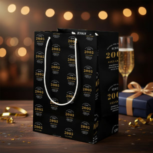 21st Birthday 2005 Black Gold Chic Elegant Medium Gift Bag
