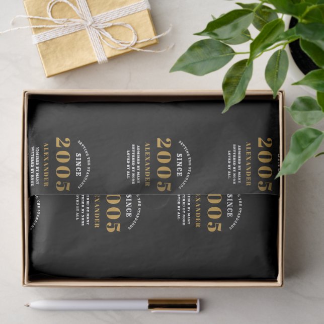 21st Birthday 2005 Black Gold Chic Elegant Tissue Paper (Gift)