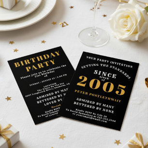 21st Birthday 2005 Black Gold Personalized For Him Invitation