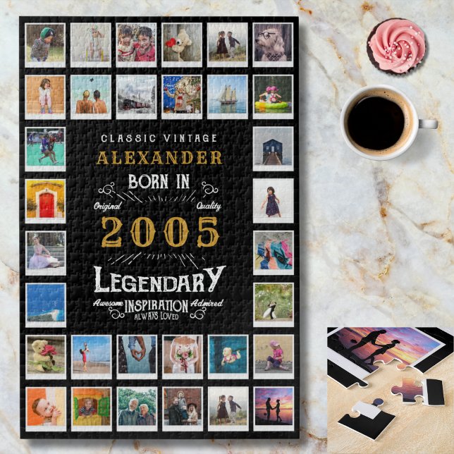 21st Birthday 2005 Legend Memories Photo Collage  Jigsaw Puzzle (2005 Legendary Jigsaw puzzle. Marble background.)
