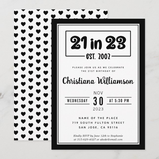 21st Birthday 21 in 23 Birthday Invitation (Front/Back)