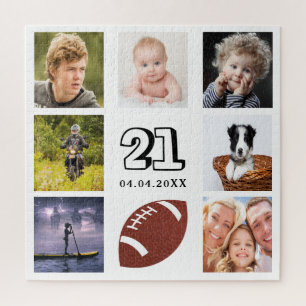 21st birthday 21 photo collage man guy white jigsaw puzzle