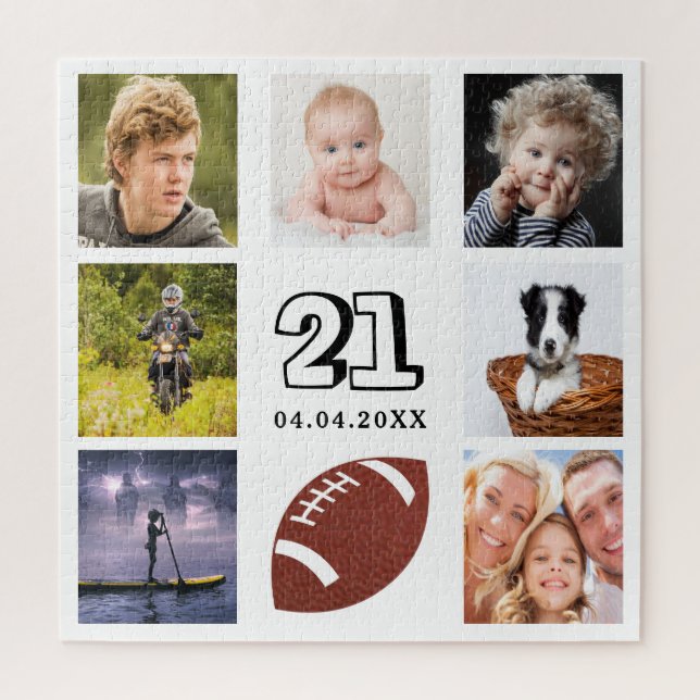 21st birthday 21 photo collage man guy white jigsaw puzzle (Vertical)
