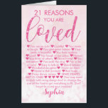 21st Birthday - 21 Reasons We Love You JUMBO Card<br><div class="desc">A fabulous card to tell someone the reasons you love them on their 21stbirthday. Would make a special milestone birthday card for someone's twenty-first birthday. Personalize with a name and change the reasons to fit the birthday recipient. Makes a great card from all the family.</div>