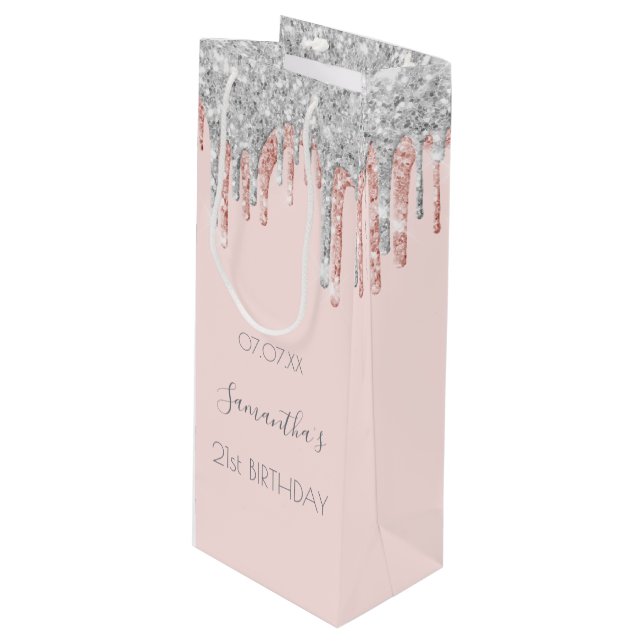 21st birthday 21 rose gold glitter silver sparkle wine gift bag (Front Angled)