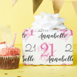 21st birthday 21 years pink Wrapping Paper<br><div class="desc">This Personalized 21st birthday Hot Pink themed Roll of Wrapping Paper can be Customized with a Name and Any Age to Wrap up that special Gift. Mighty Cool Typography Fonts in Pink and Black with a White background is the design center stage with script text to make a cool pattern...</div>