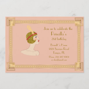 21st,Birthday 21st,Gatsby style,pink peach & gold Invitation