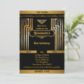 21st,Birthday 21st,Gatsby style,ticket,black gold Invitation (Standing Front)
