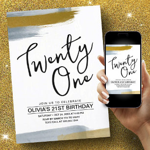21st Birthday Abstract Script Elegant Gold  Invitation