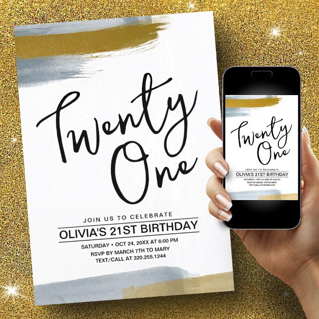 21st Birthday Abstract Script Elegant Gold  Invitation (21st Birthday Abstract Script Elegant Gold Invitation)