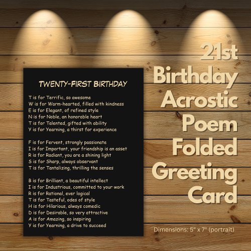  21st Birthday Acrostic Poem Folded Greeting Card