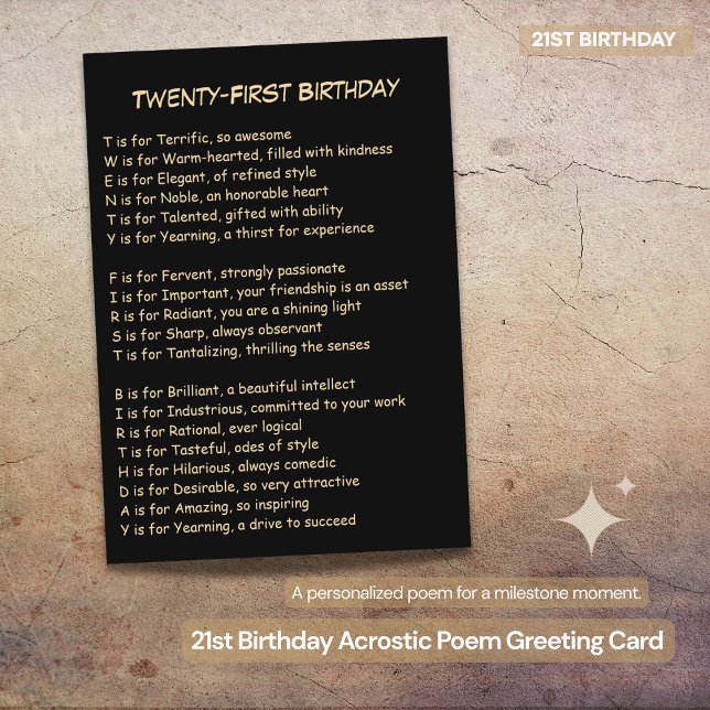 21st Birthday Acrostic Poem Greeting Card (21st Birthday Acrostic Poem Greeting Card)