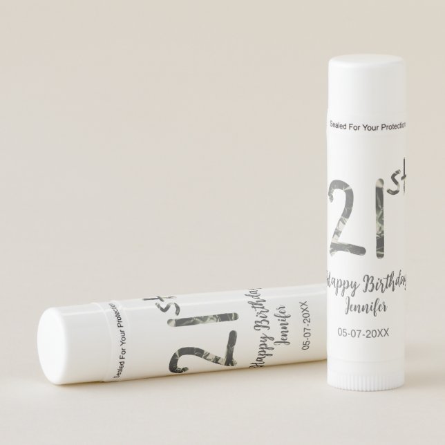 21st birthday add name date year black template go lip balm (Front)