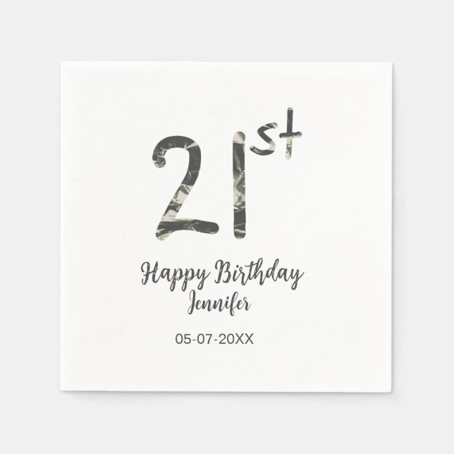21st birthday add name date year black template go napkins (Front)