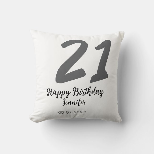 21st birthday add name date year black template go throw pillow (Front)