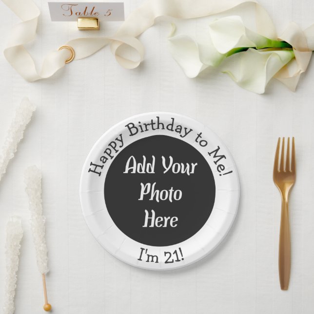 21st Birthday Add Photo Personalized Paper Plate (Wedding)