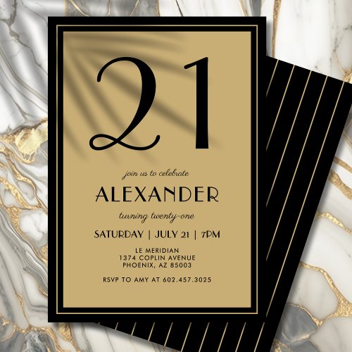 21st Birthday Adult Black and Gold Modern Minimal 