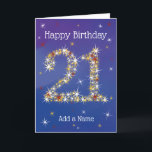 21st Birthday - Age 21 in Star Numbers - Blue Card<br><div class="desc">21st Birthday Card. 21 in Stars - Age Number - Twenty-First Birthday Card - Blue Background - Customizable Text Blue card with star number design - the number "21" is created with yellow, red and white stars Customizable text: on front of the card: Happy Birthday and Add Your Name. Customizable...</div>