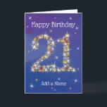 21st Birthday - Age 21 in Star Numbers - Blue Card<br><div class="desc">21st Birthday Card. 21 in Stars - Age Number - Twenty-First Birthday Card - Blue Background - Customizable Text Blue card with star number design - the number "21" is created with yellow, red and white stars Customizable text: on front of the card: Happy Birthday and Add Your Name. Customizable...</div>